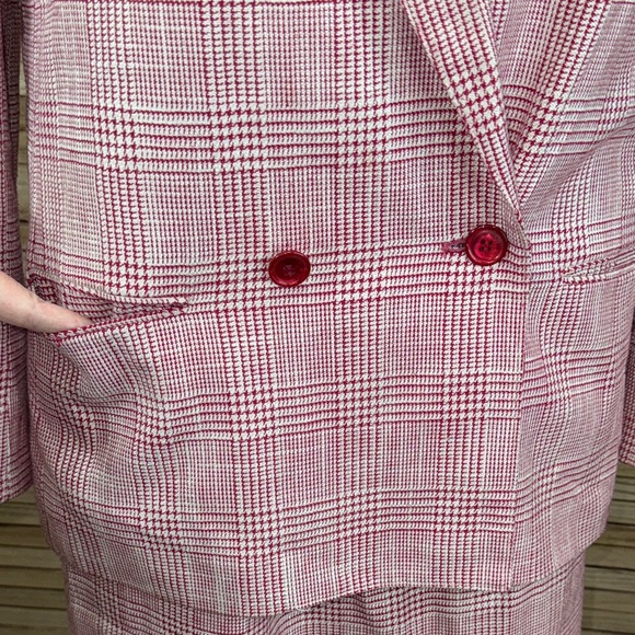 Karen Scott Pink White Plaid Skirt Blouse Blazer Suit 3-Piece Set 14-16 VIntage - Picture 7 of 13
